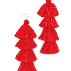 Misa Los Angeles red Fringe Statement Earrings. Luxury Brand